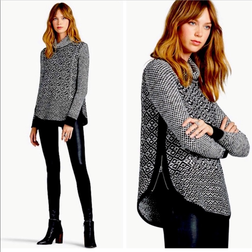 30%OFF BUNDLES! ANTHROPOLOGIE TUNIC SWEATER OVERSIZED NORDIC PATTERN COWL ZIPPER